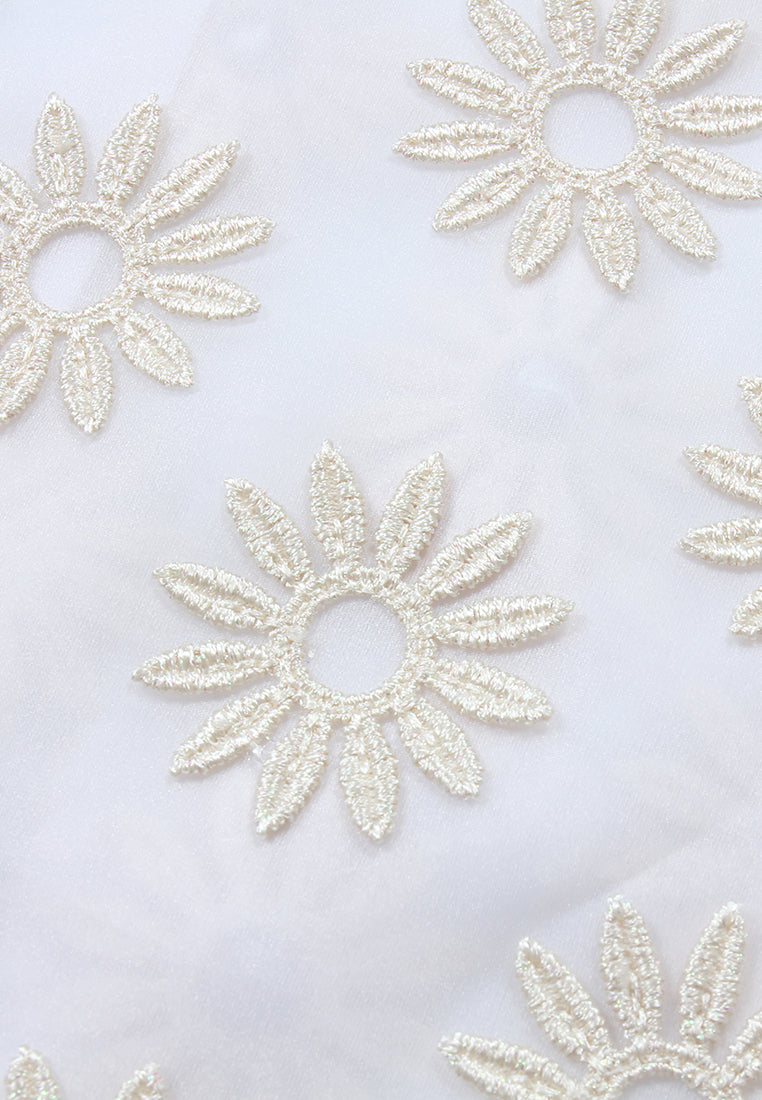 Ivory Daisy Sheer Pearl Bomber Jacket