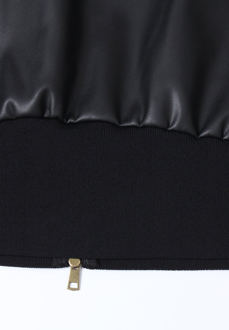 Sequin Panel Leather Zip Jacket