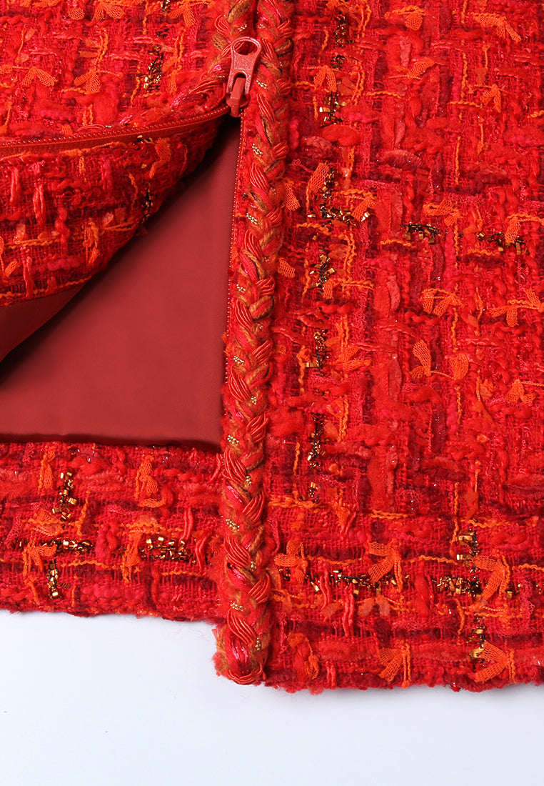 Crimson Flare Zip Tweed Jacket