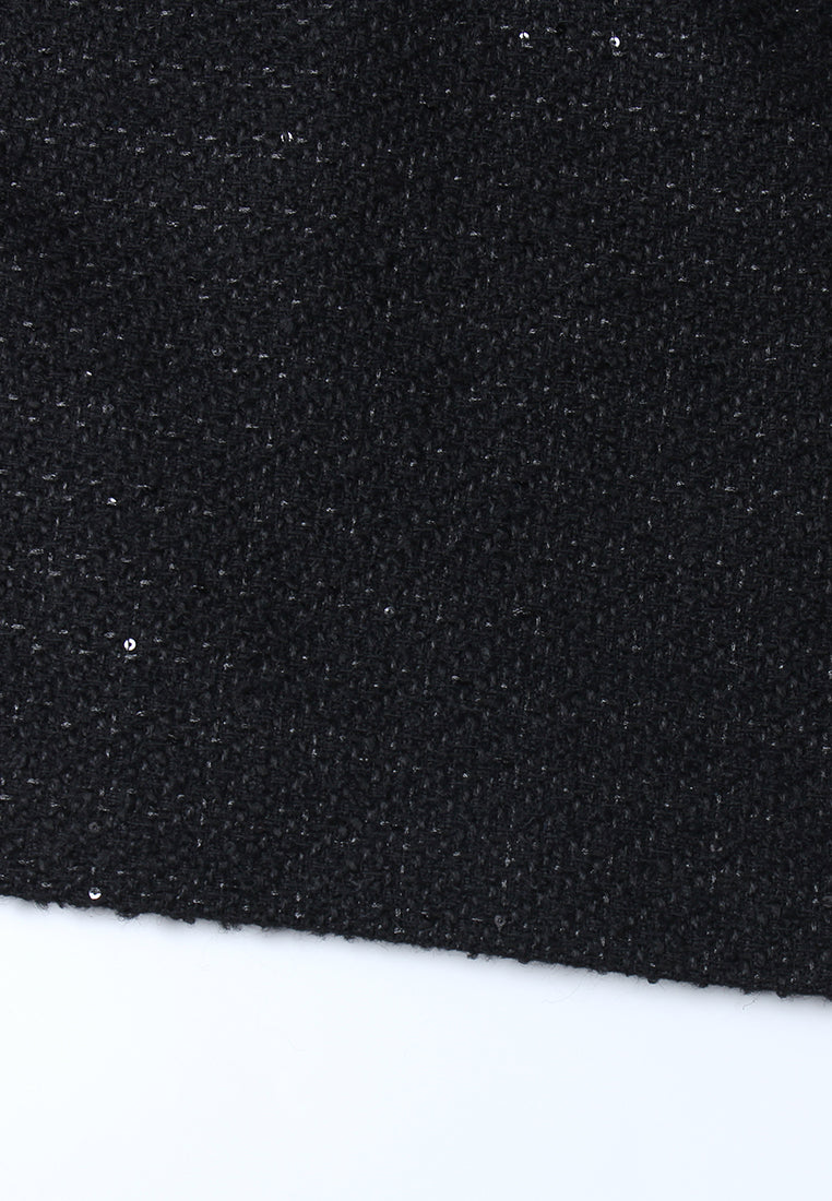 Contrast Collar Button Tweed Dress