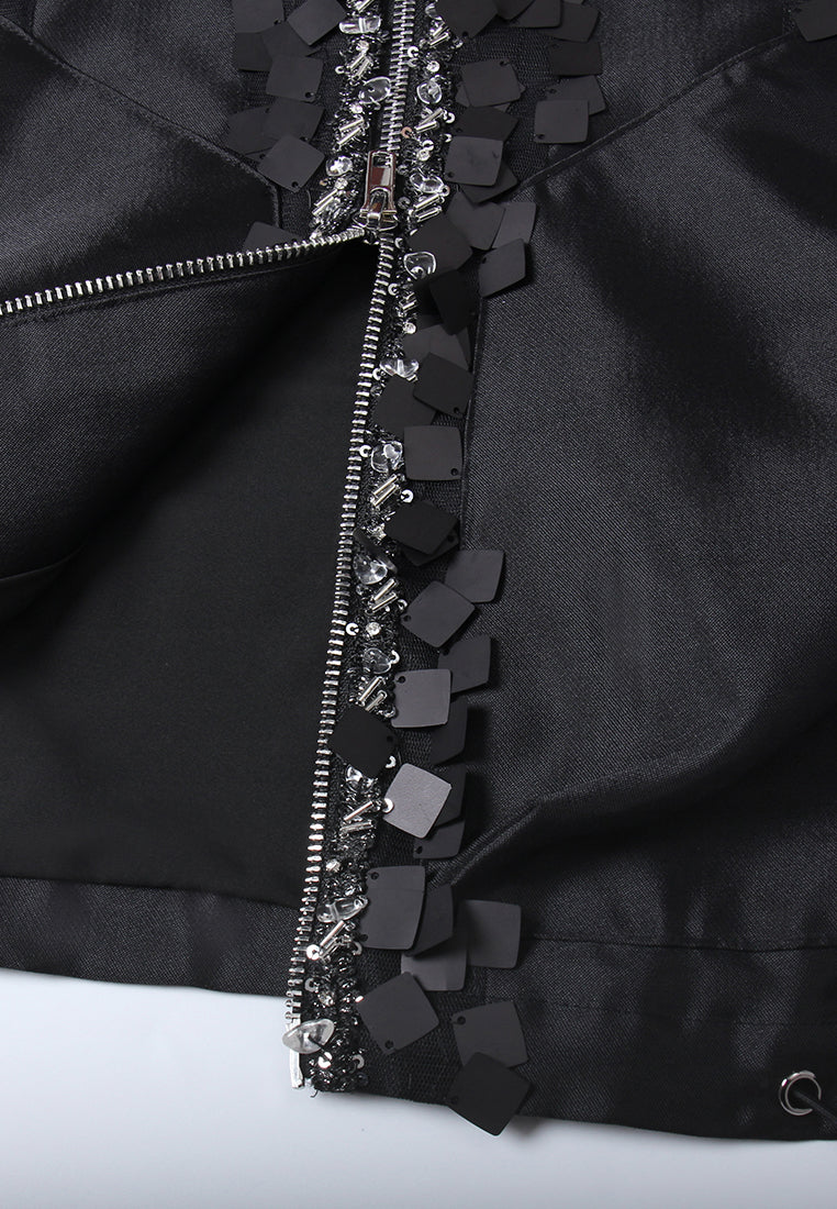 Sequin Panel Zip-Up Jacket