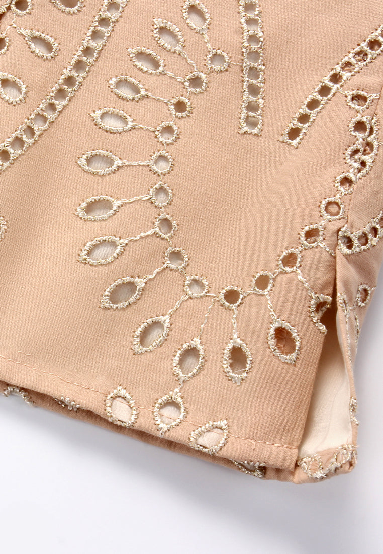 Peach Ruffle Paisley Embroidered Blouse