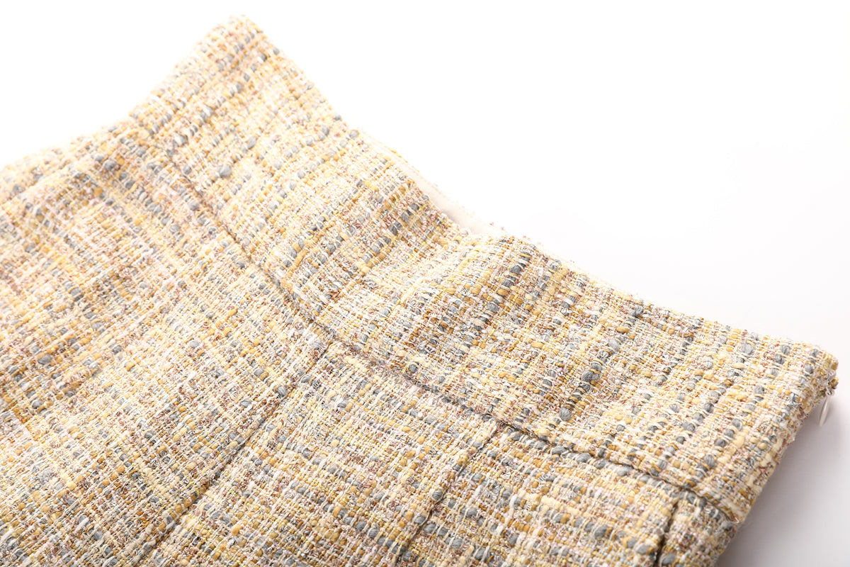 Beige Tweed Carreau Trousers