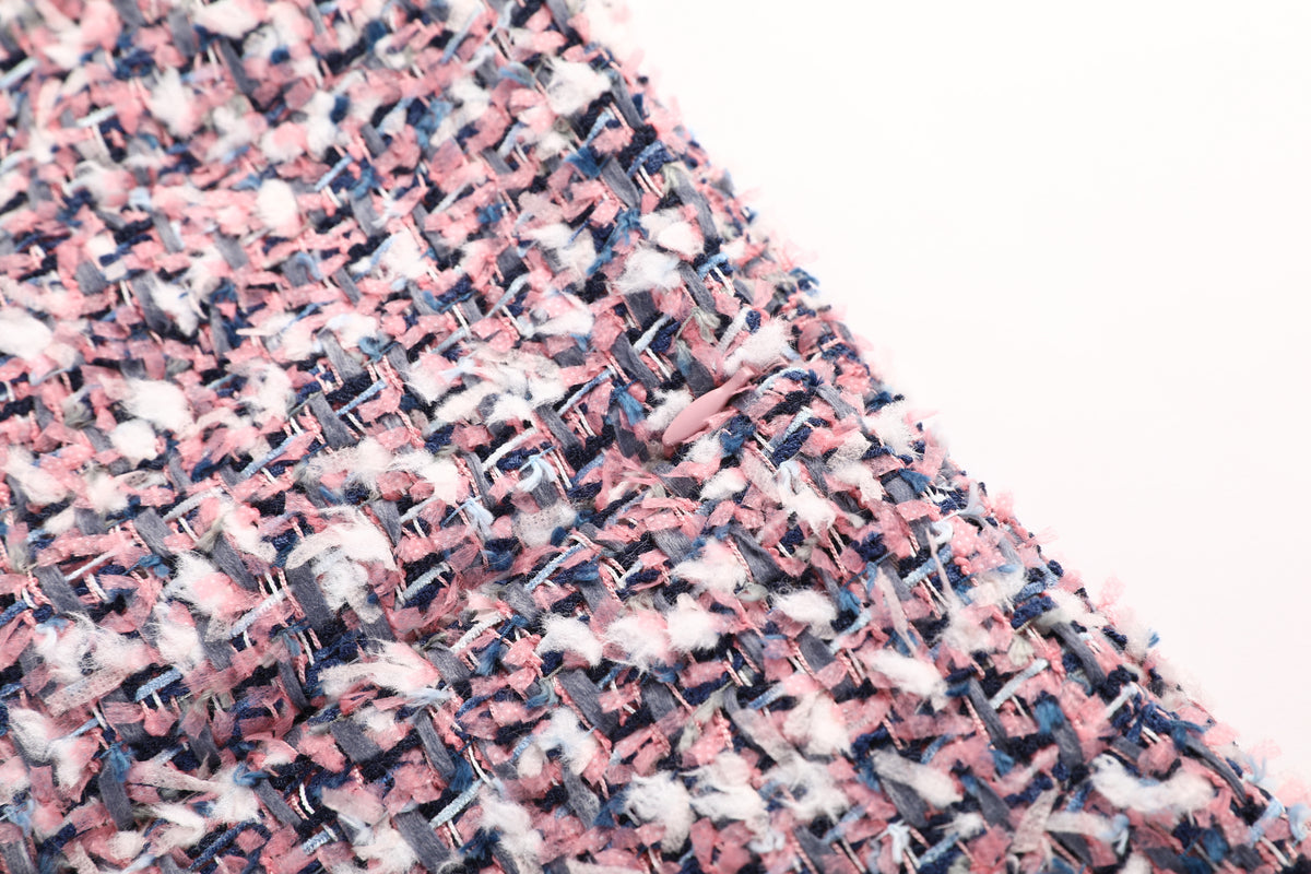 Rose Tweed Frangé Skirt