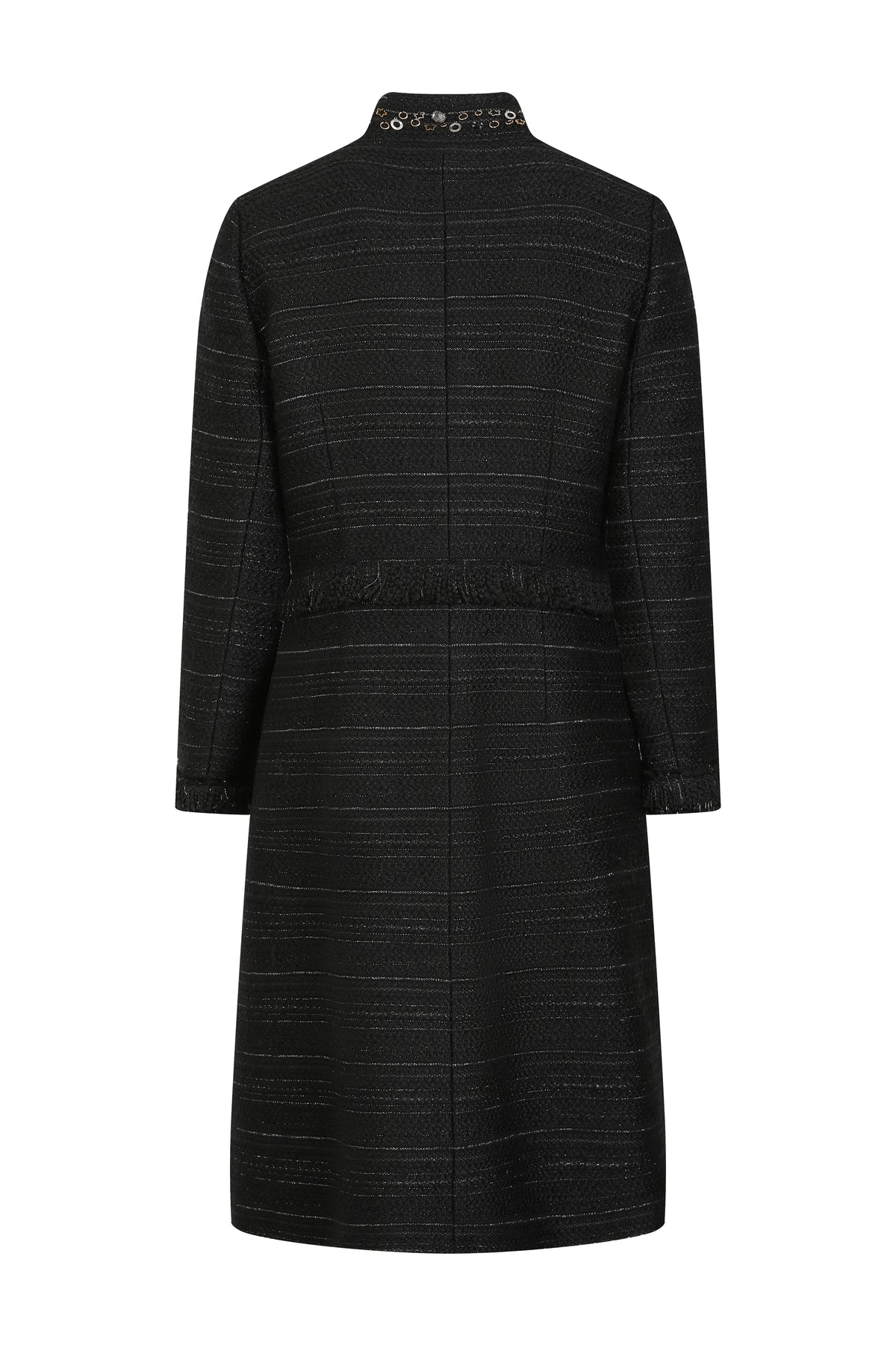 Noir Tweed Paillette Frangé Coat