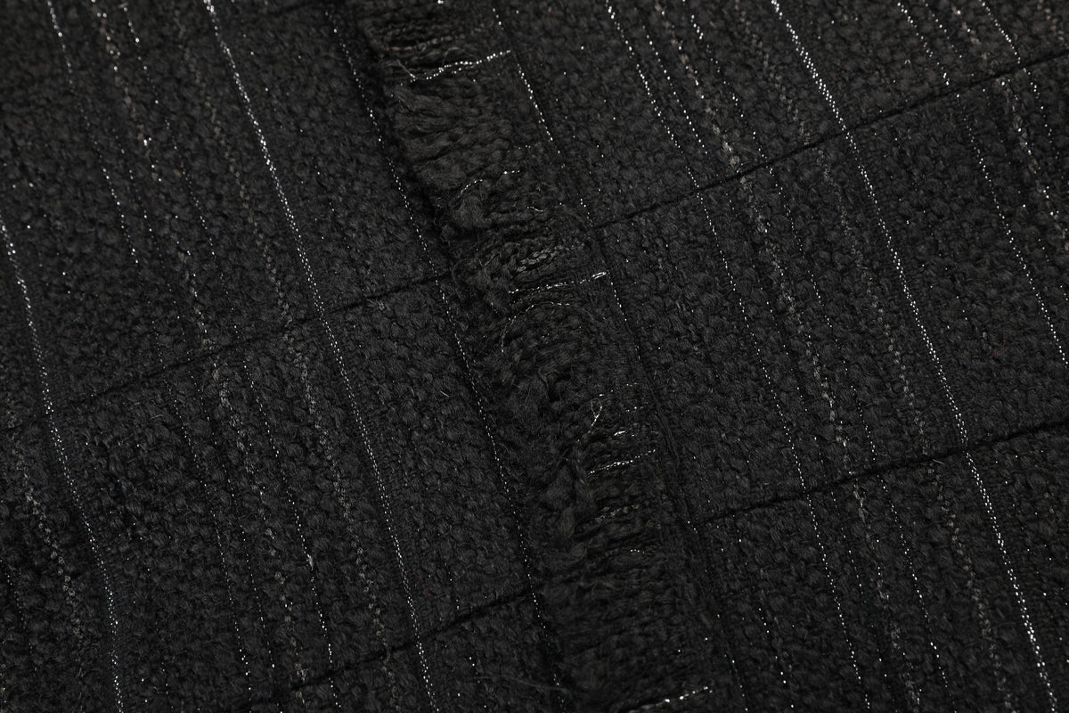 Noir Tweed Paillette Frangé Coat