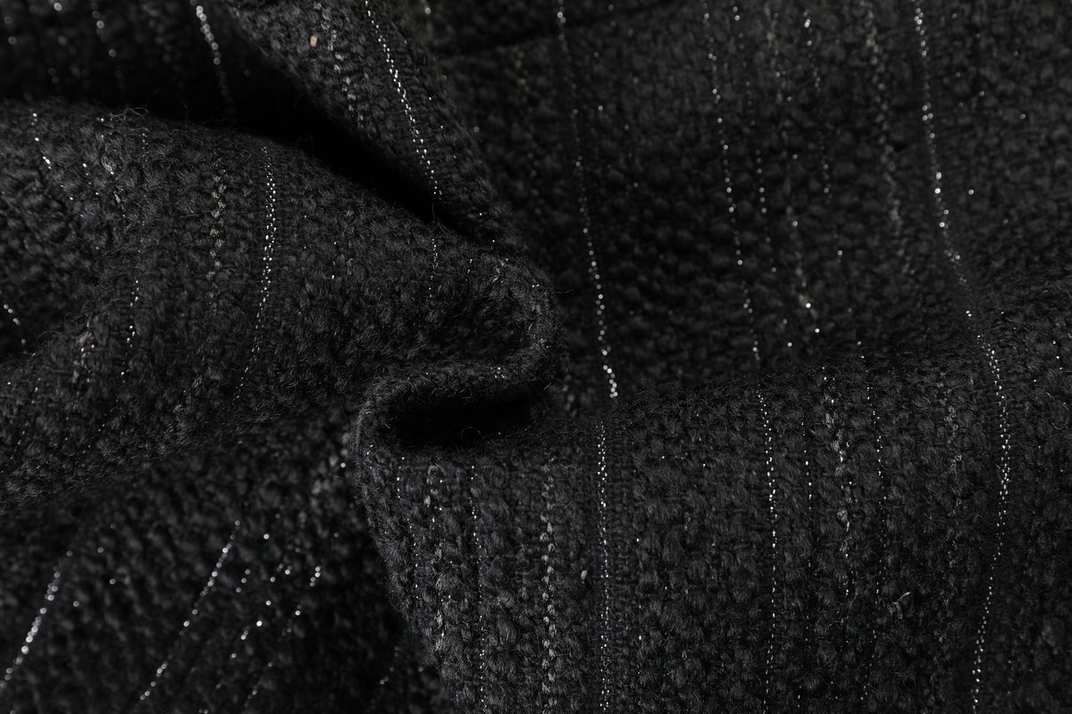 Noir Tweed Paillette Frangé Coat