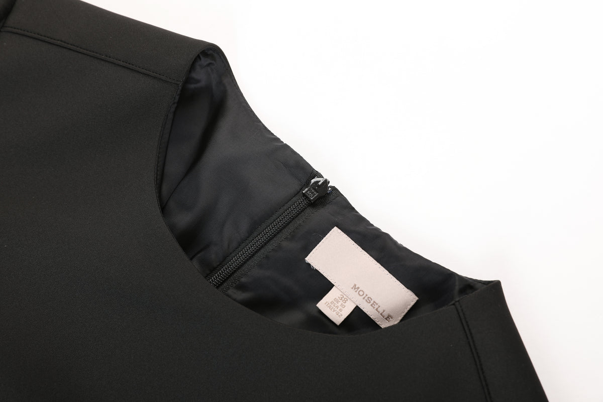 Noir Crêpe Cuir Trim Dress