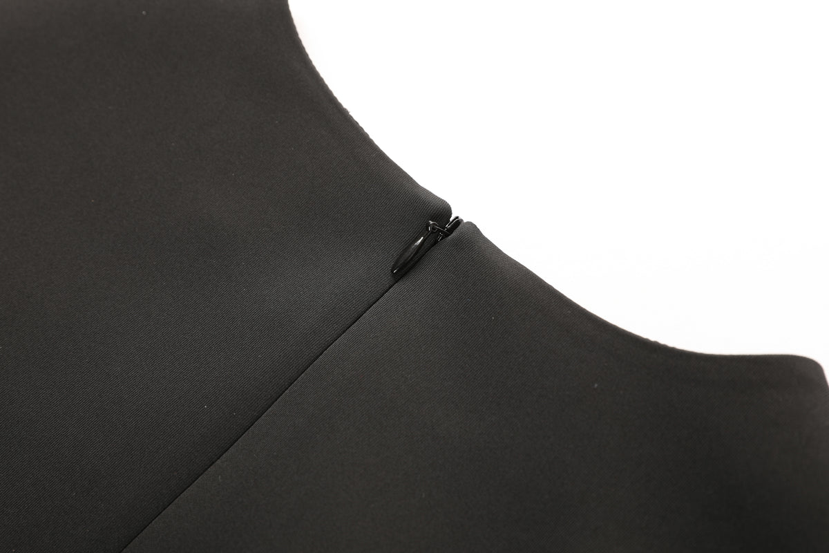 Noir Crêpe Cuir Trim Dress