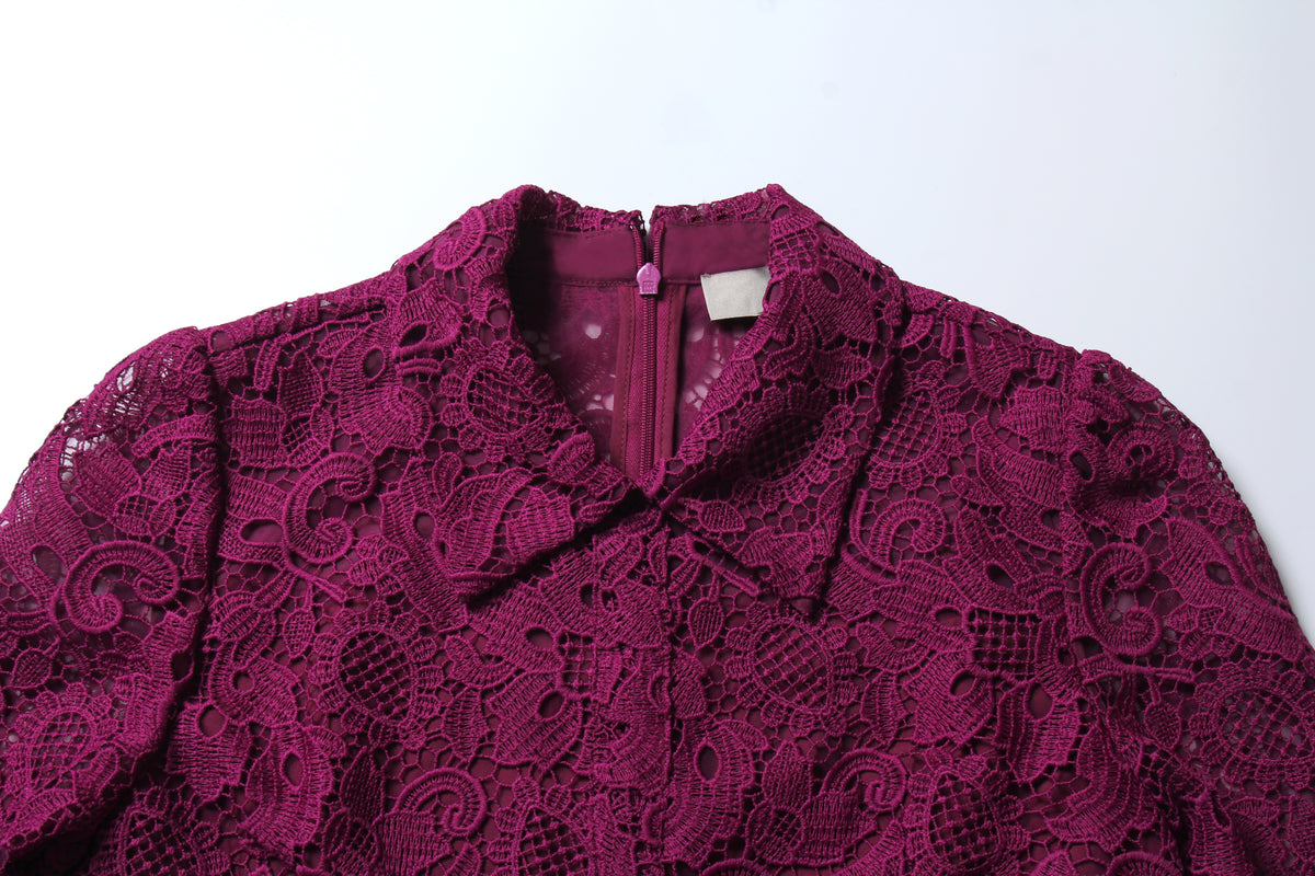 Magenta Dentelle Pleated Dress