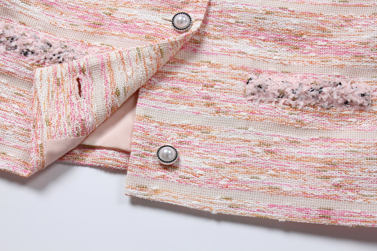 Baby Pink Weave Tweed Jacket
