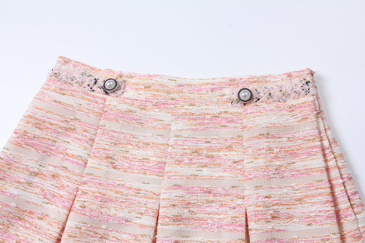 Baby Pink Weave Pleated Skirt