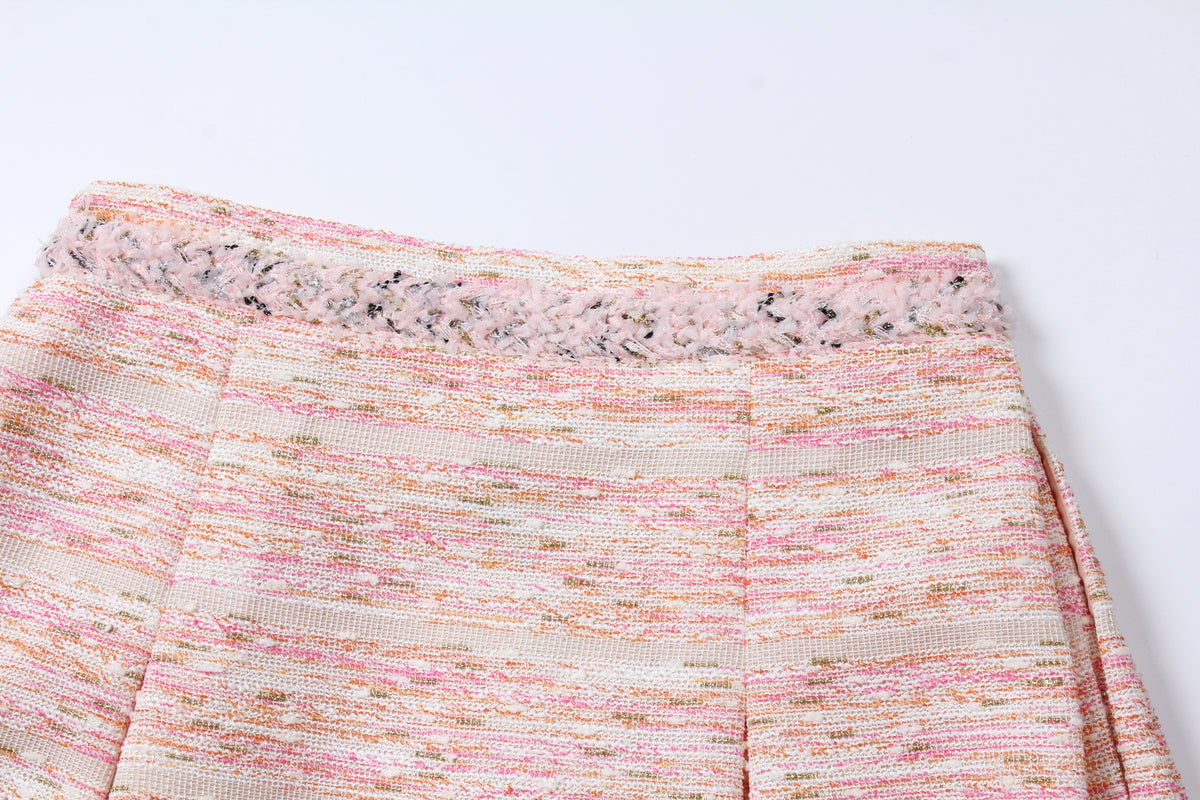 Baby Pink Weave Pleated Skirt