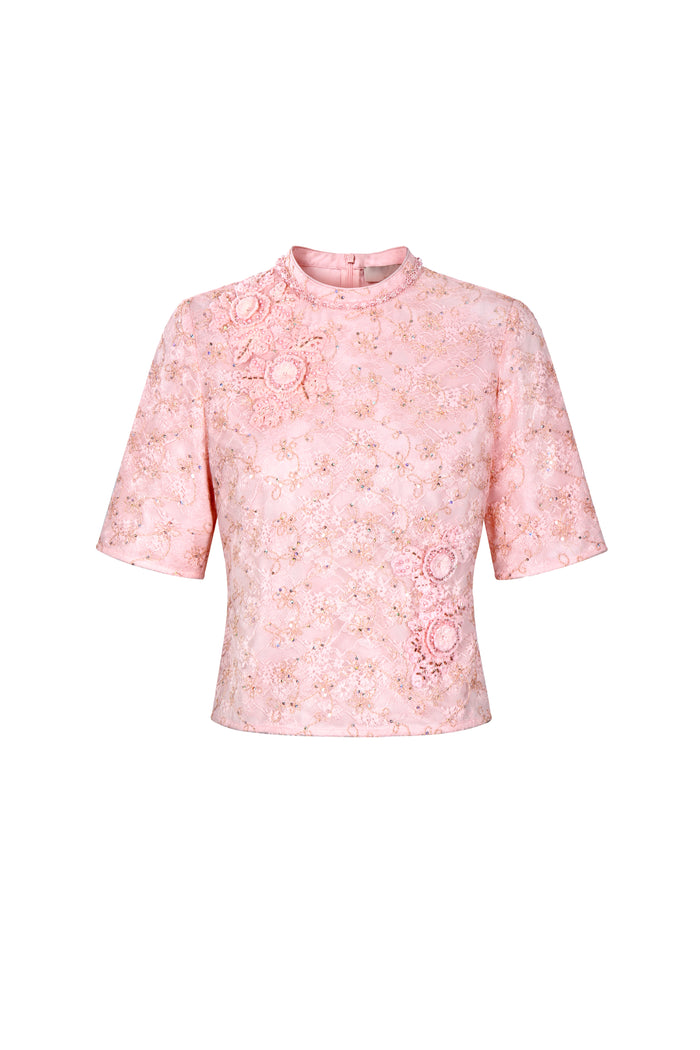 Blush Peony Lace Embellished Blouse