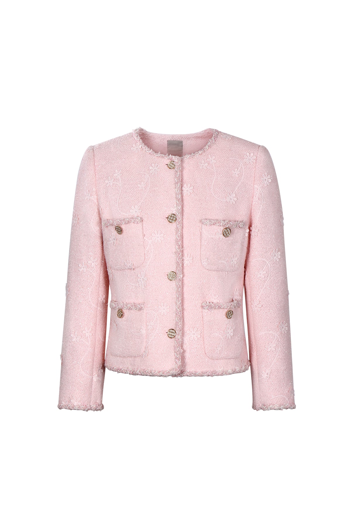 Blush Elegance Embroidered Tweed Jacket