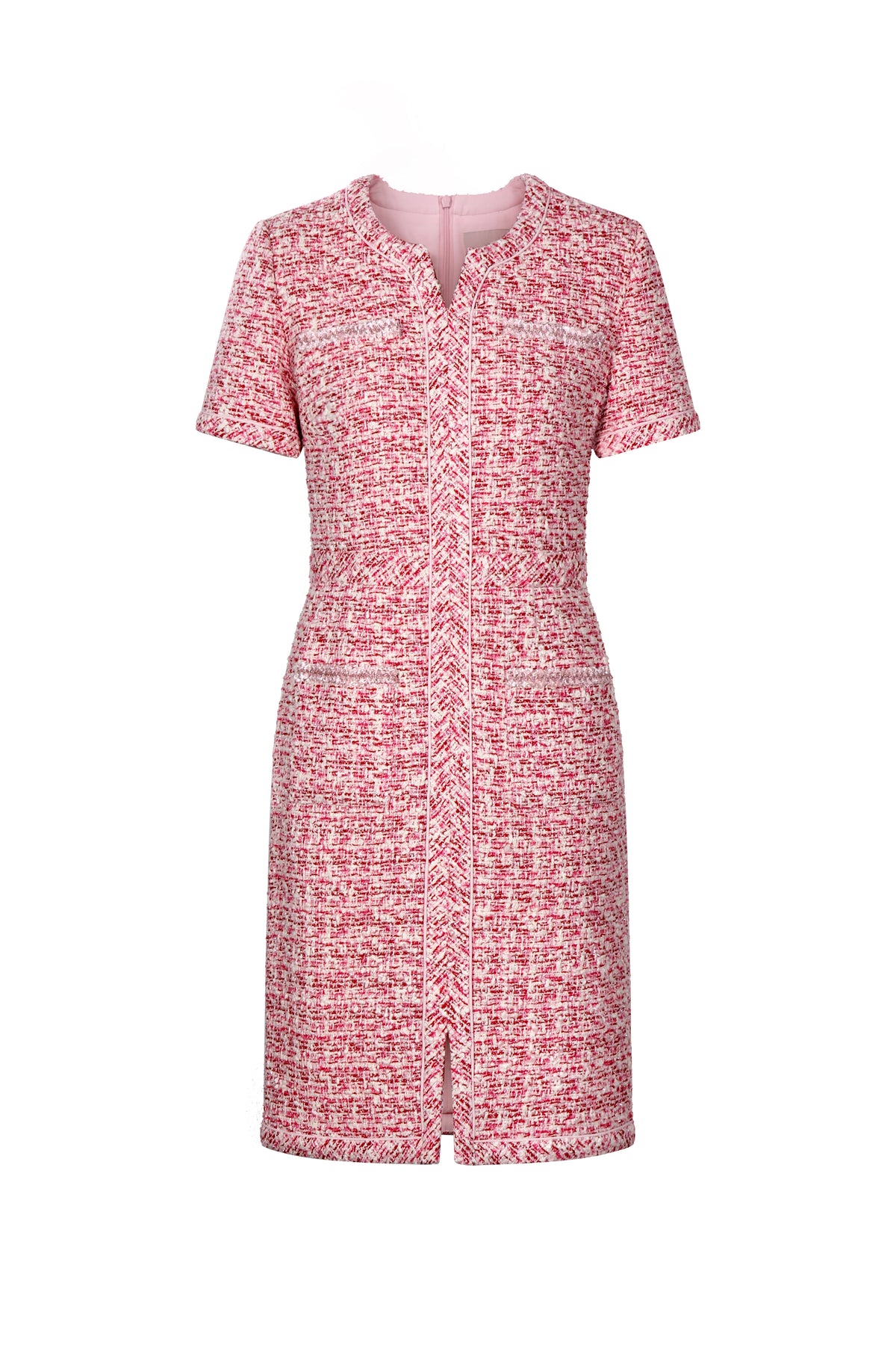 Crimson Weave Pocket Tweed Dress