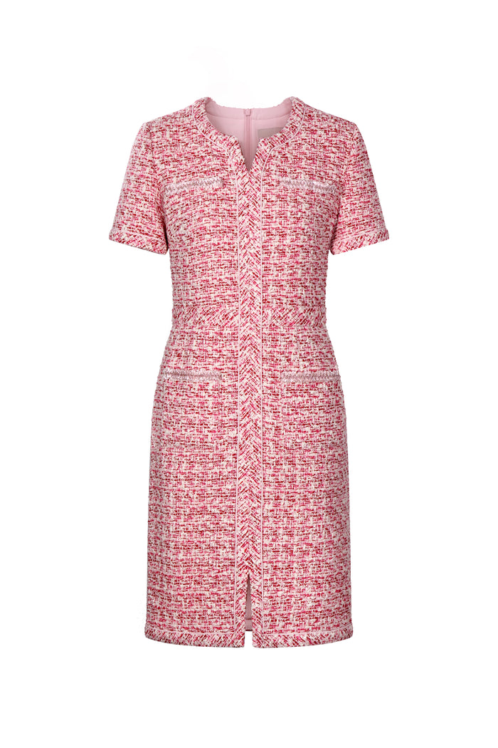 Crimson Weave Pocket Tweed Dress