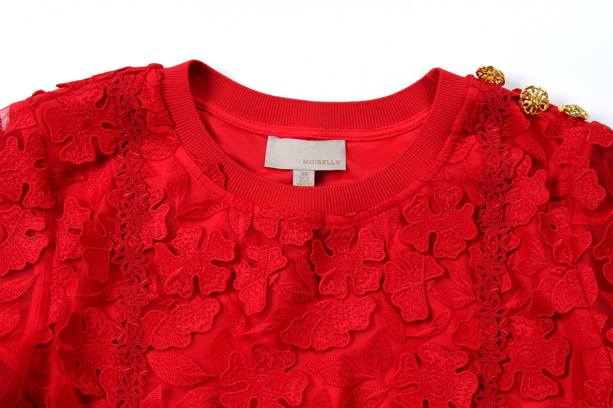 Scarlet Bloom Embellished Top