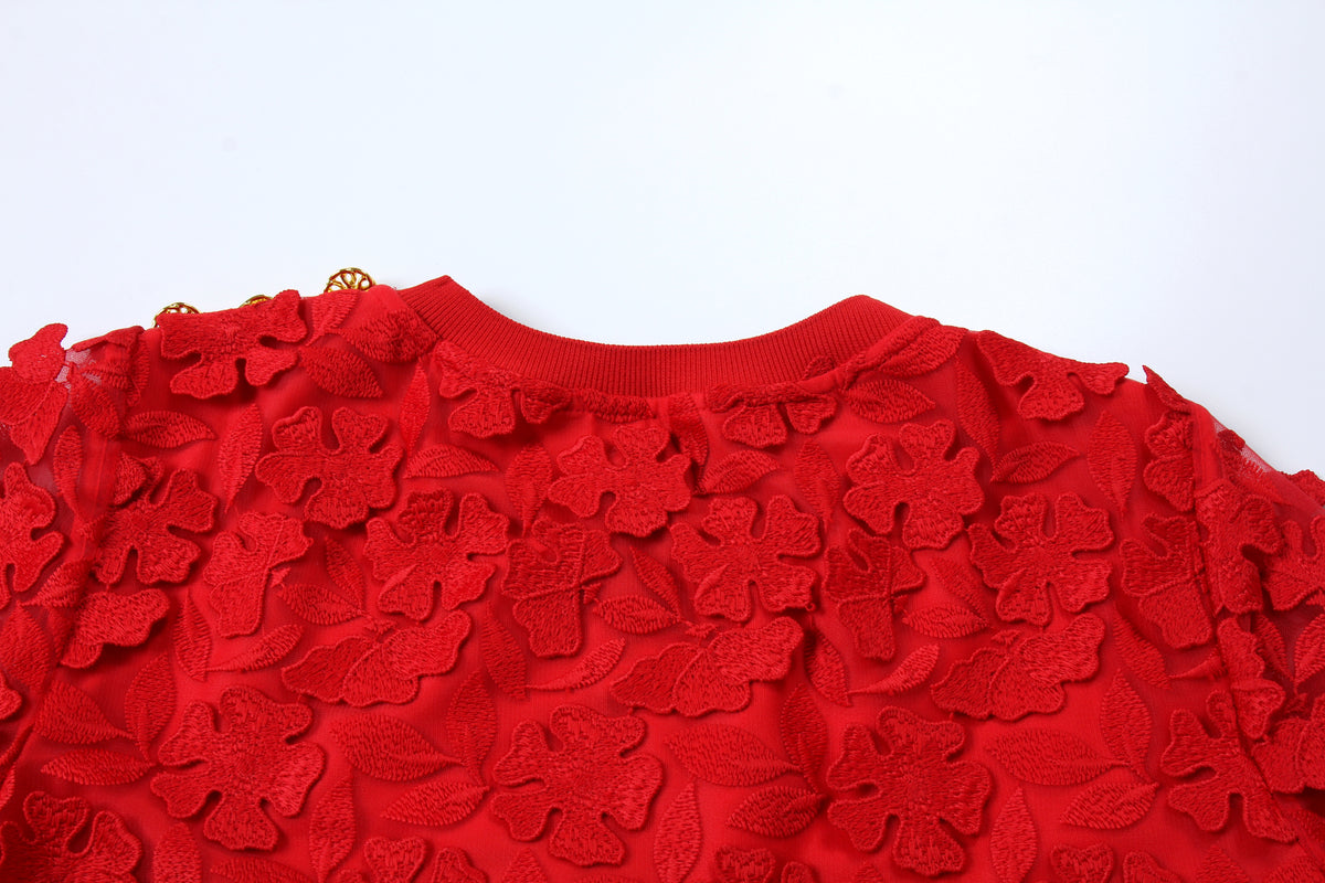 Scarlet Bloom Embellished Top