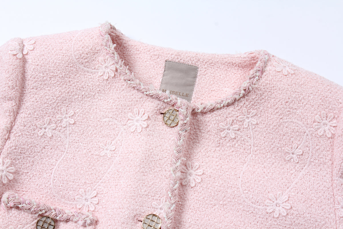Blush Elegance Embroidered Tweed Jacket
