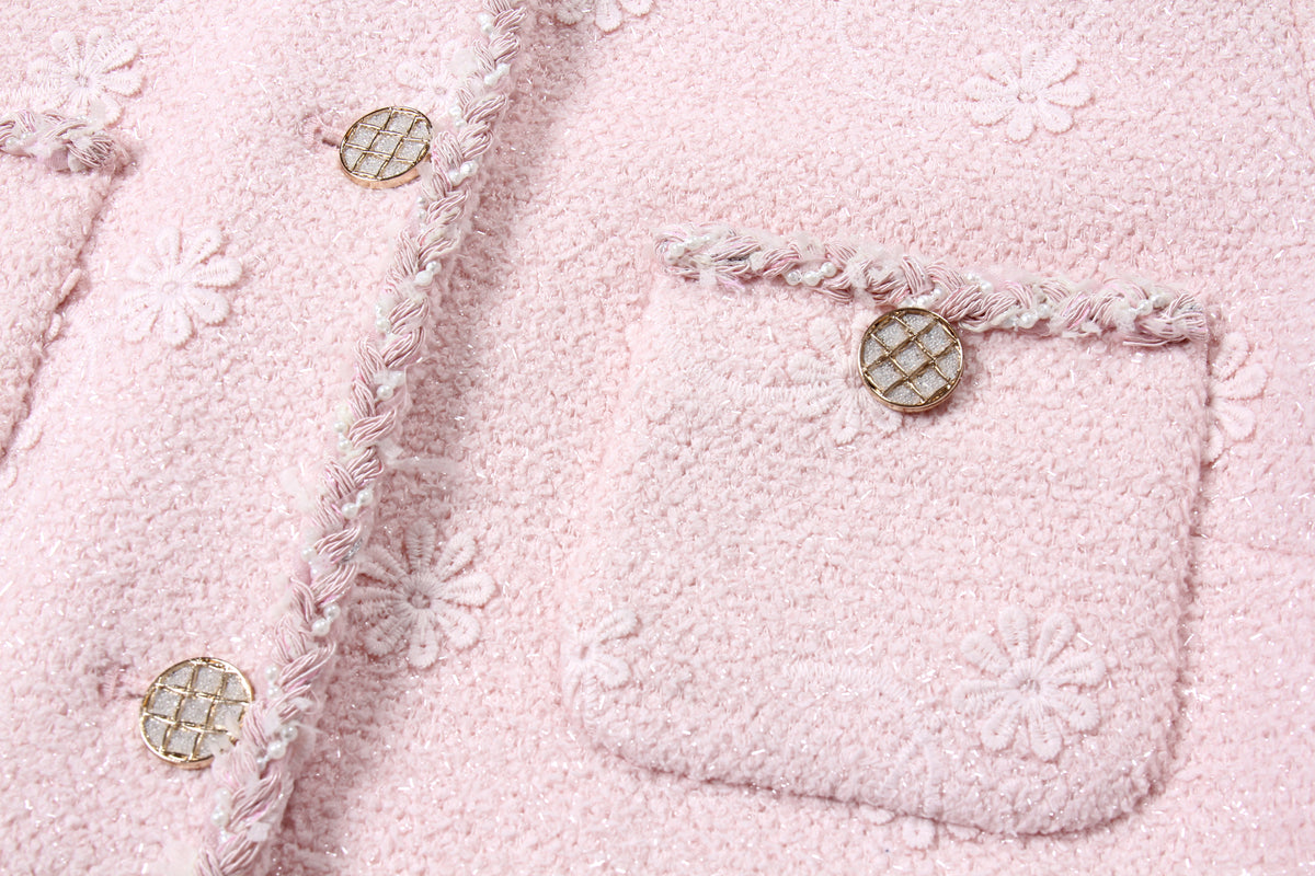 Blush Elegance Embroidered Tweed Jacket