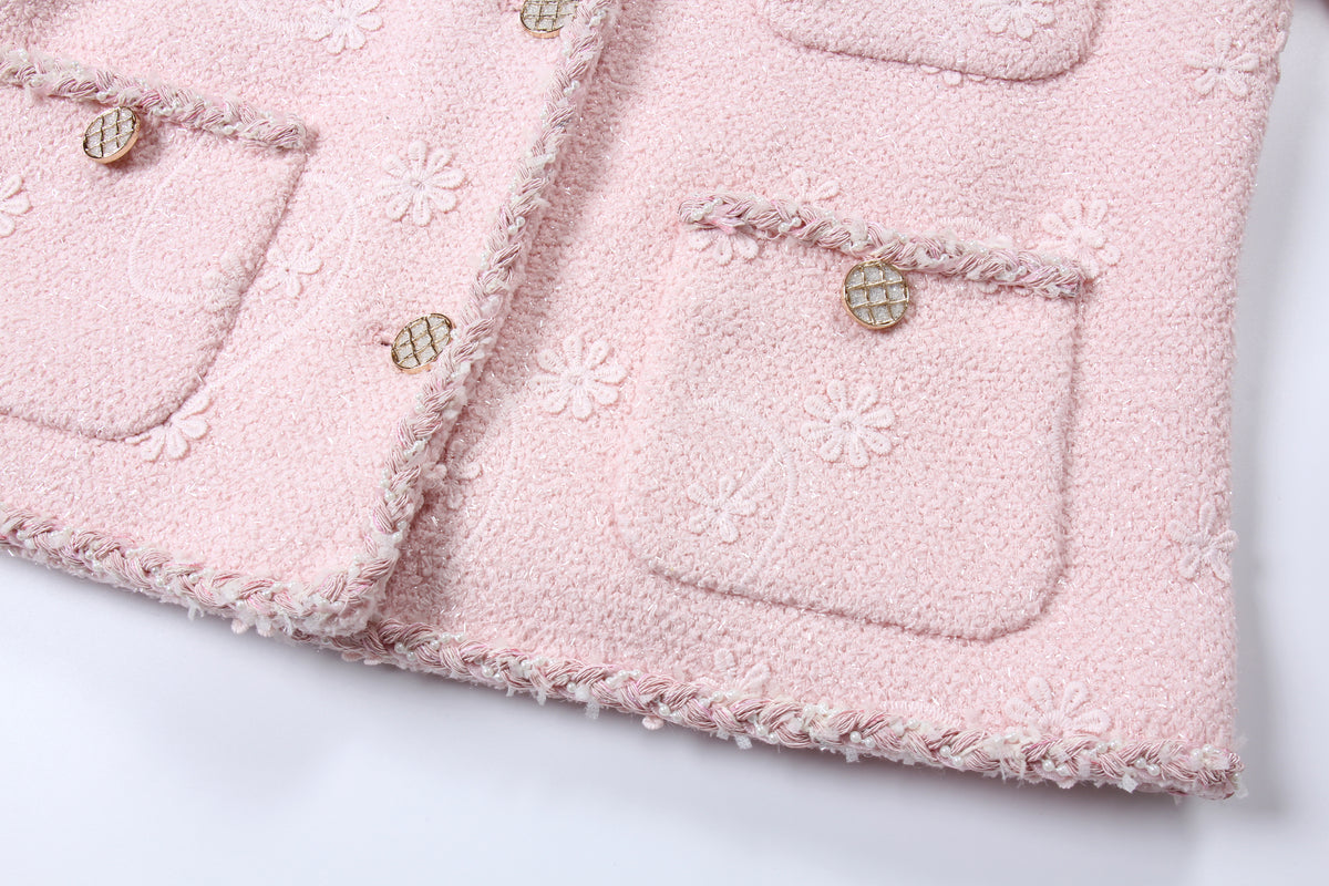 Blush Elegance Embroidered Tweed Jacket