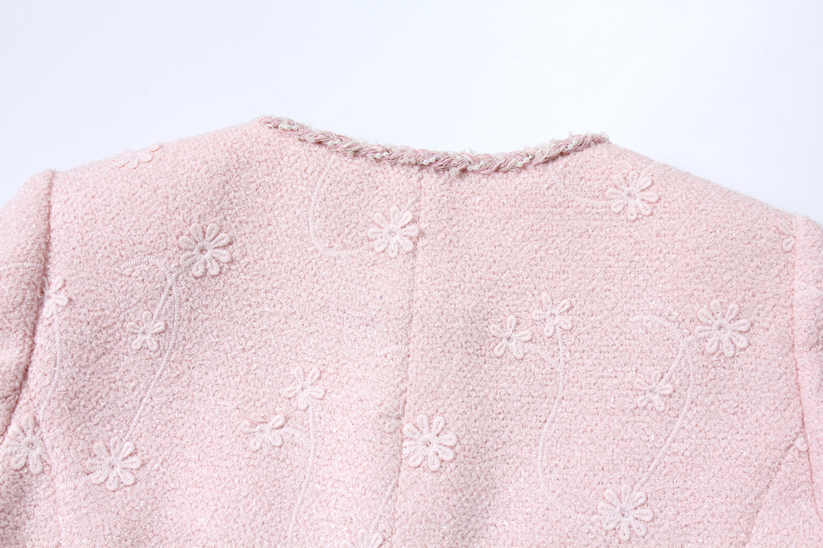Blush Elegance Embroidered Tweed Jacket