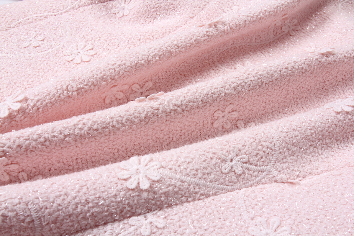 Blush Elegance Embroidered Tweed Jacket