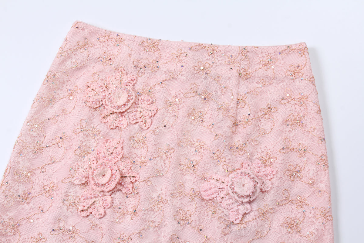 Blush Peony Lace Embellished Skirt