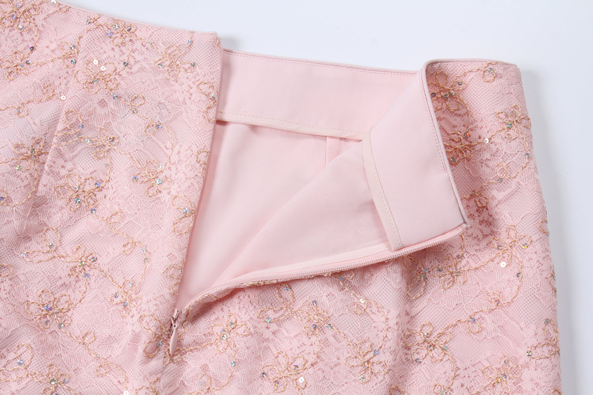 Blush Peony Lace Embellished Skirt