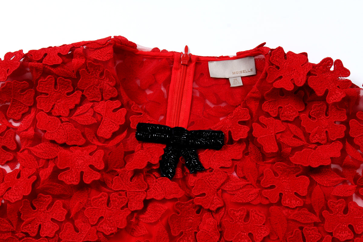 Scarlet Bloom Appliqué Dress