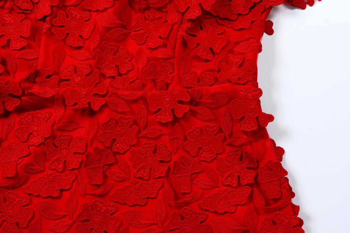 Scarlet Bloom Appliqué Dress