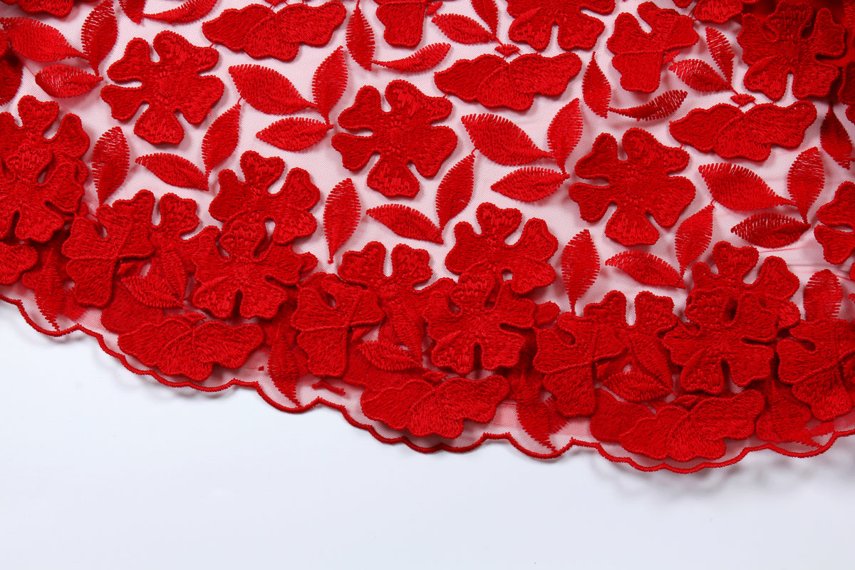 Scarlet Bloom Appliqué Dress