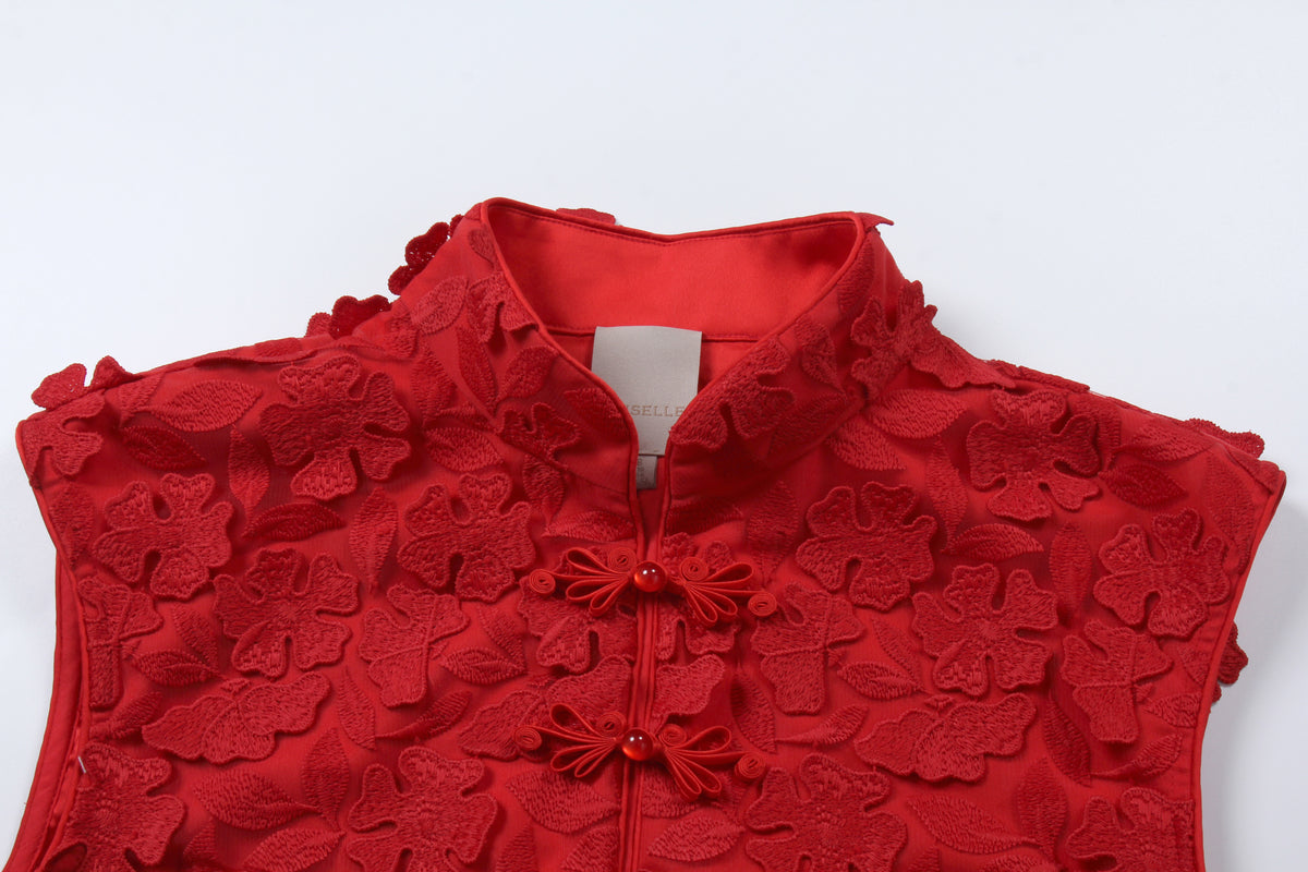 Scarlet Bloom Appliqué Vest