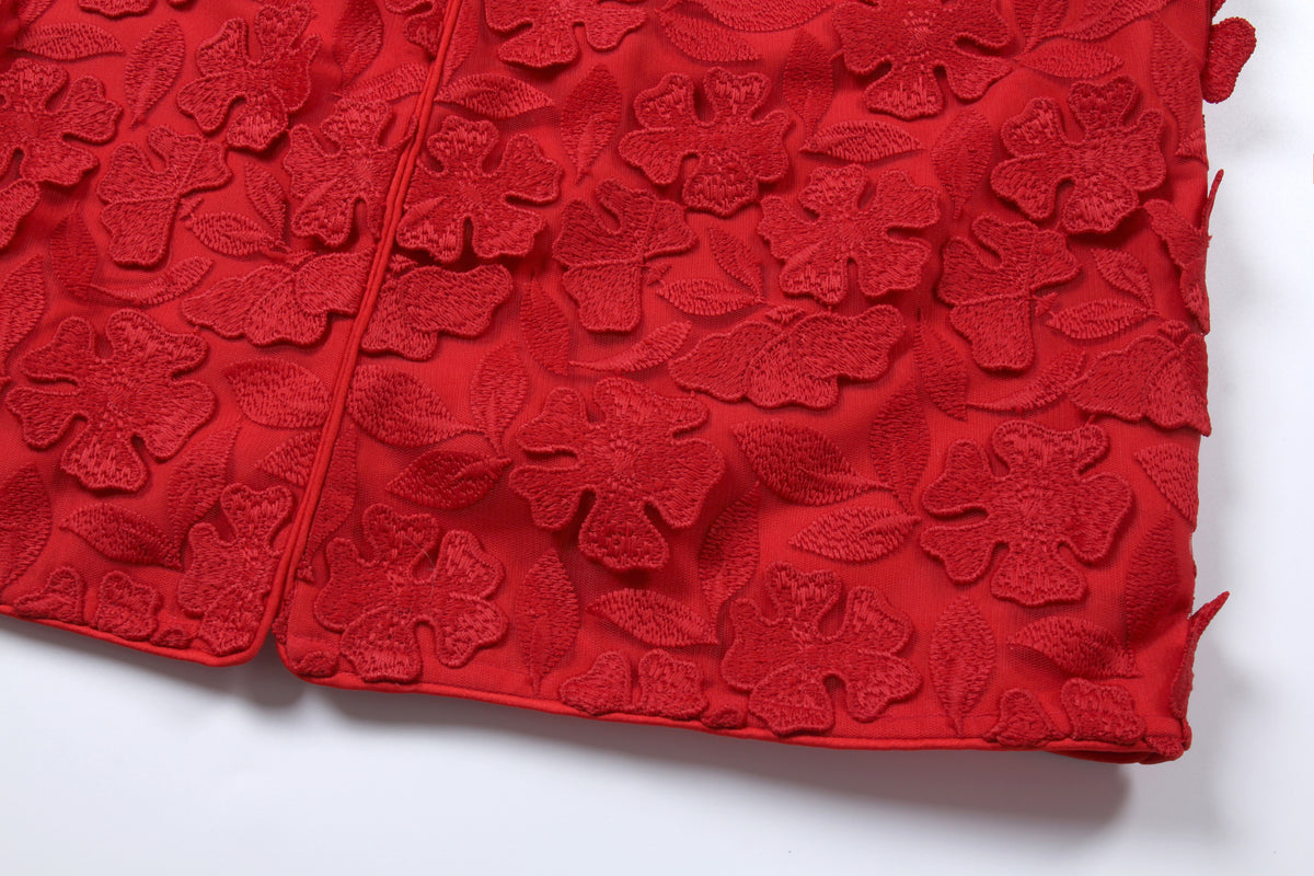 Scarlet Bloom Appliqué Vest