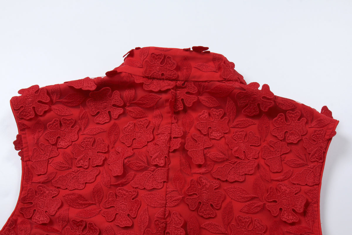 Scarlet Bloom Appliqué Vest