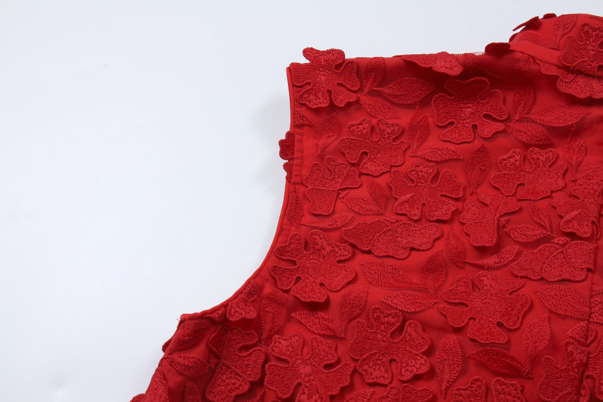 Scarlet Bloom Appliqué Vest