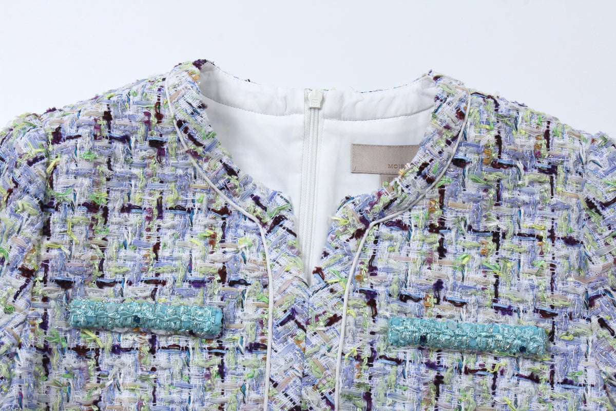 Azure Tweed Structured Dress