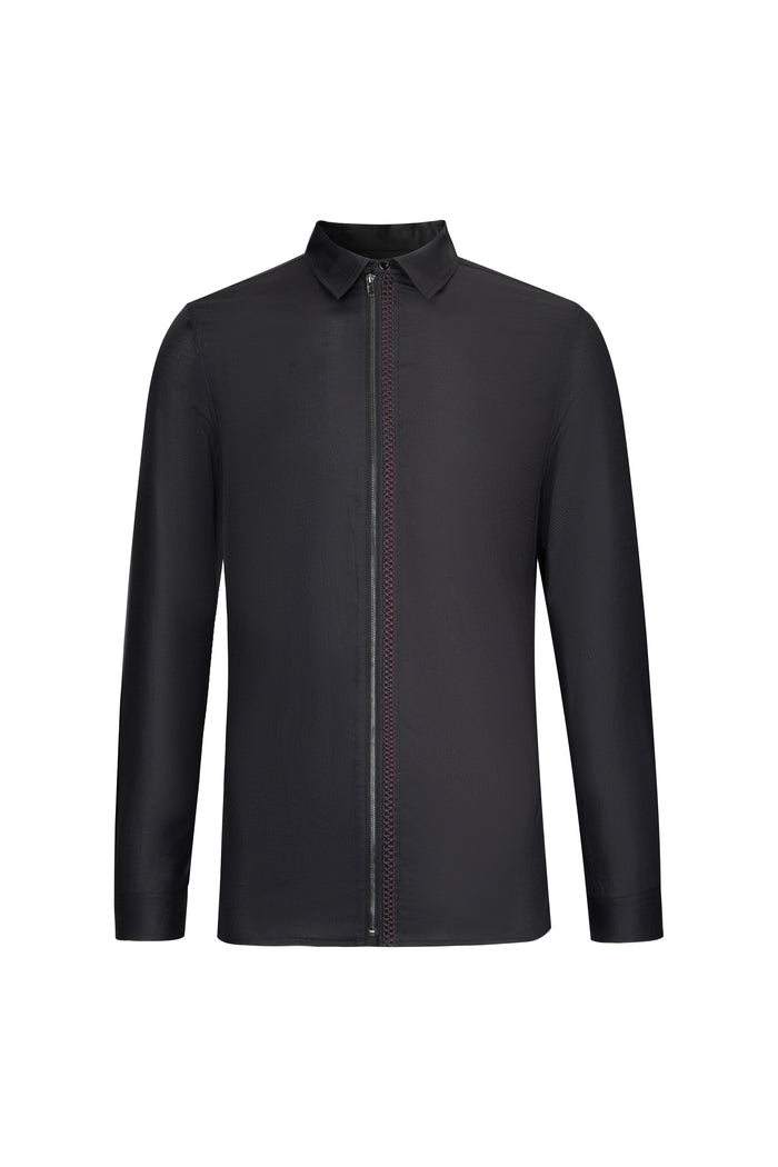 Chinese-knot Detail Zip-fastening Shirt