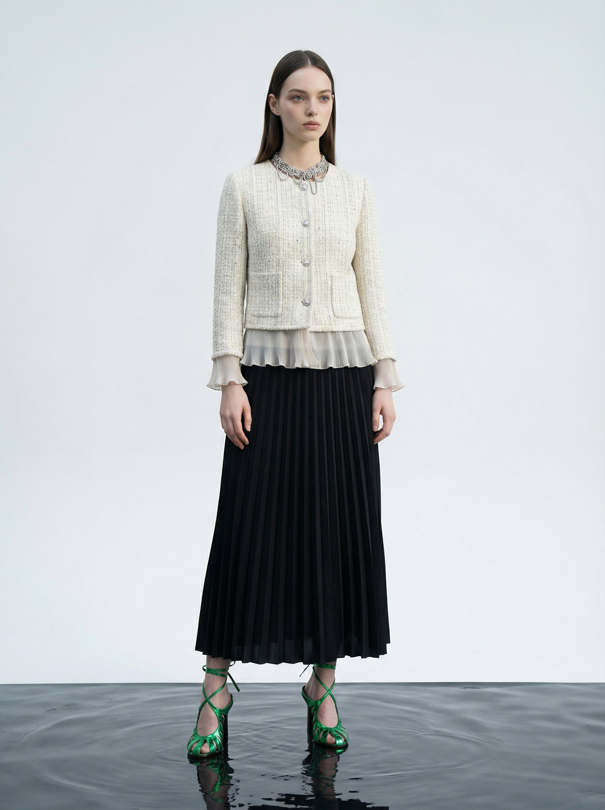 Crème Dentelle Chiffon Jacket