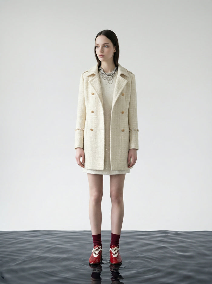 Créme Frange Double-Breasted Coat