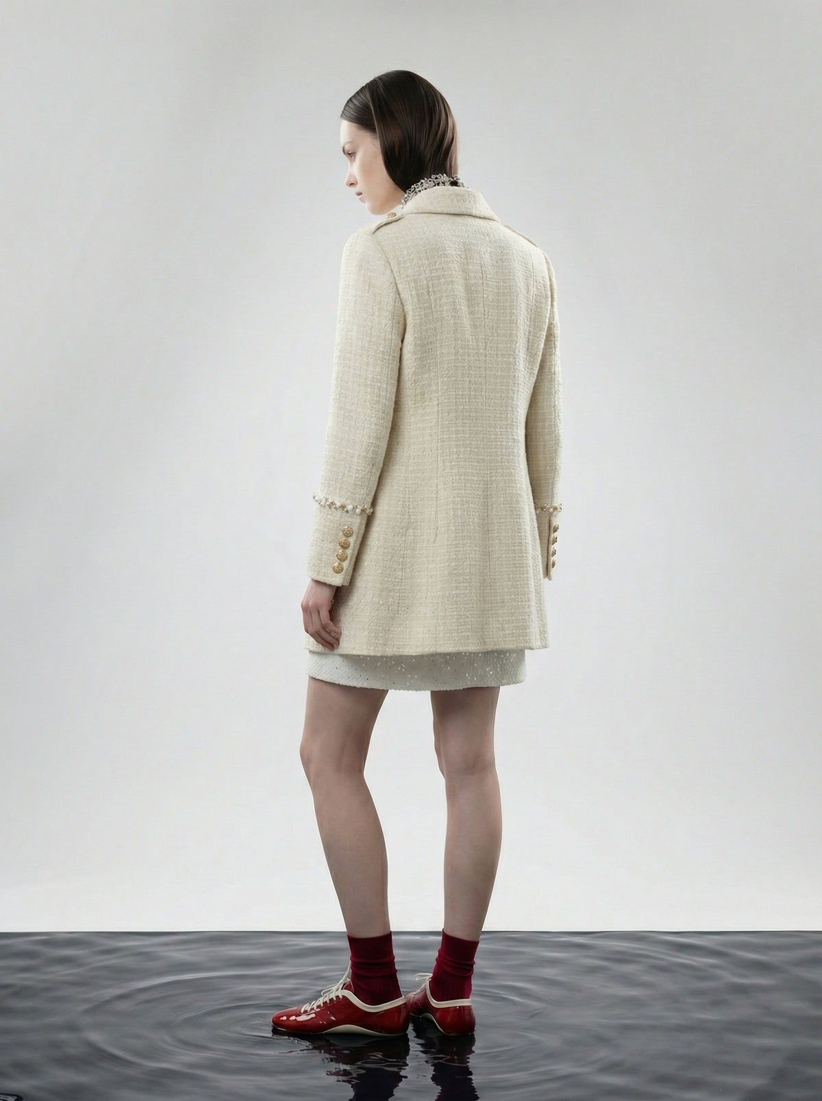 Créme Frange Double-Breasted Coat