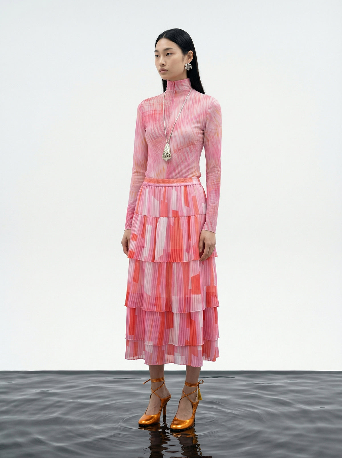 Fuchsia Flux Tiered Skirt