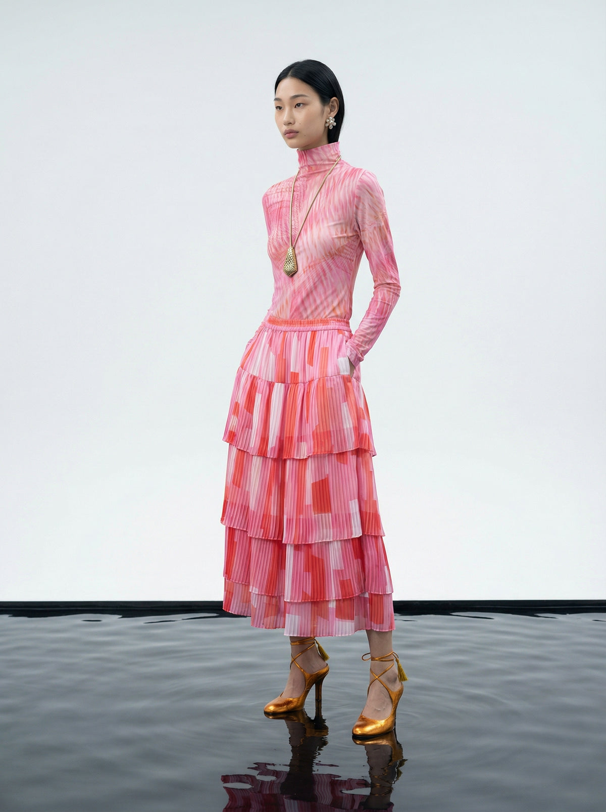 Fuchsia Flux Tiered Skirt