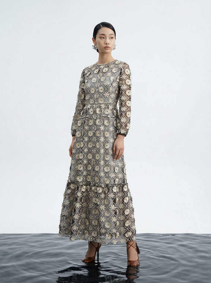 Midnight Bloom Embroidered Gown