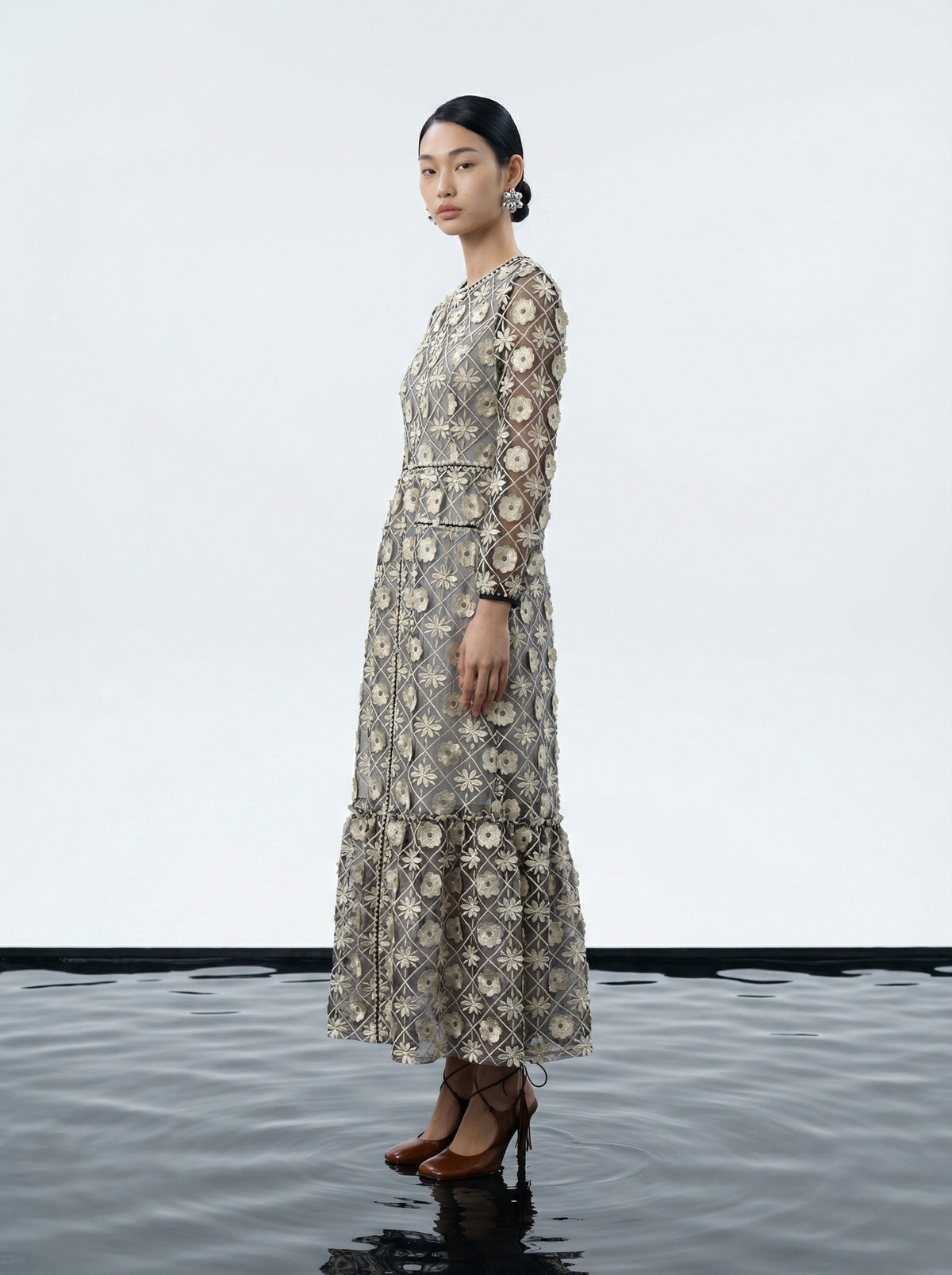 Midnight Bloom Embroidered Gown