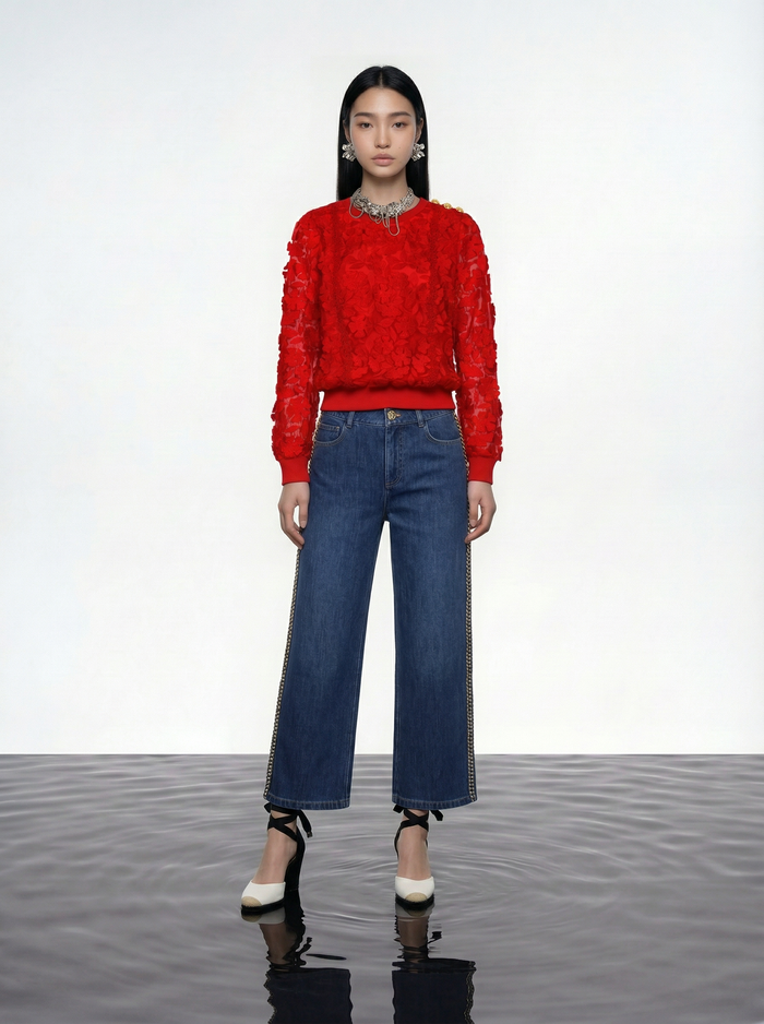 Scarlet Bloom Embellished Top