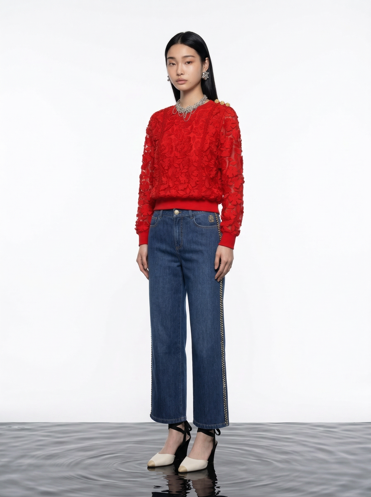 Scarlet Bloom Embellished Top