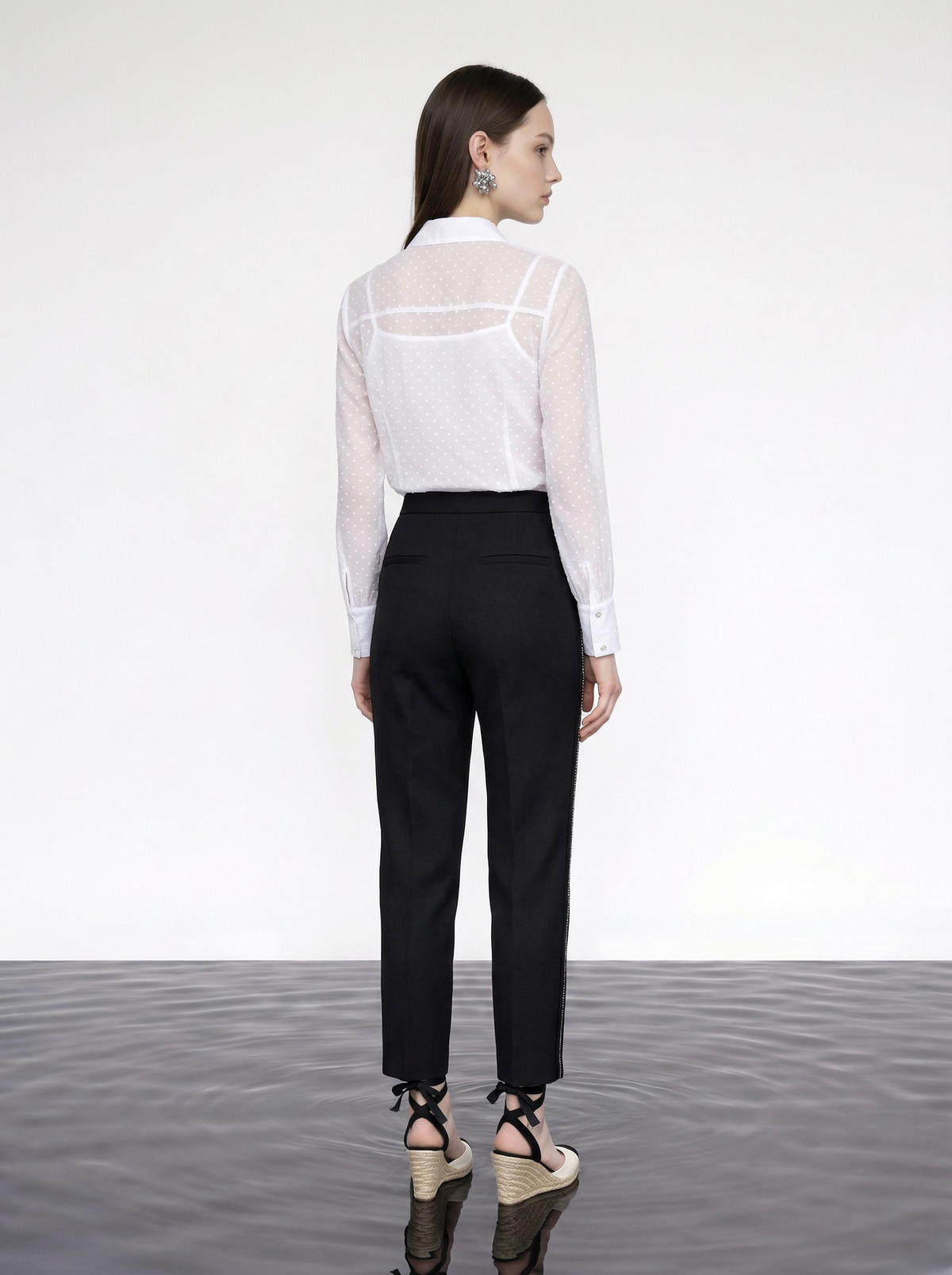 Noir Lustré Straight-Leg Pants