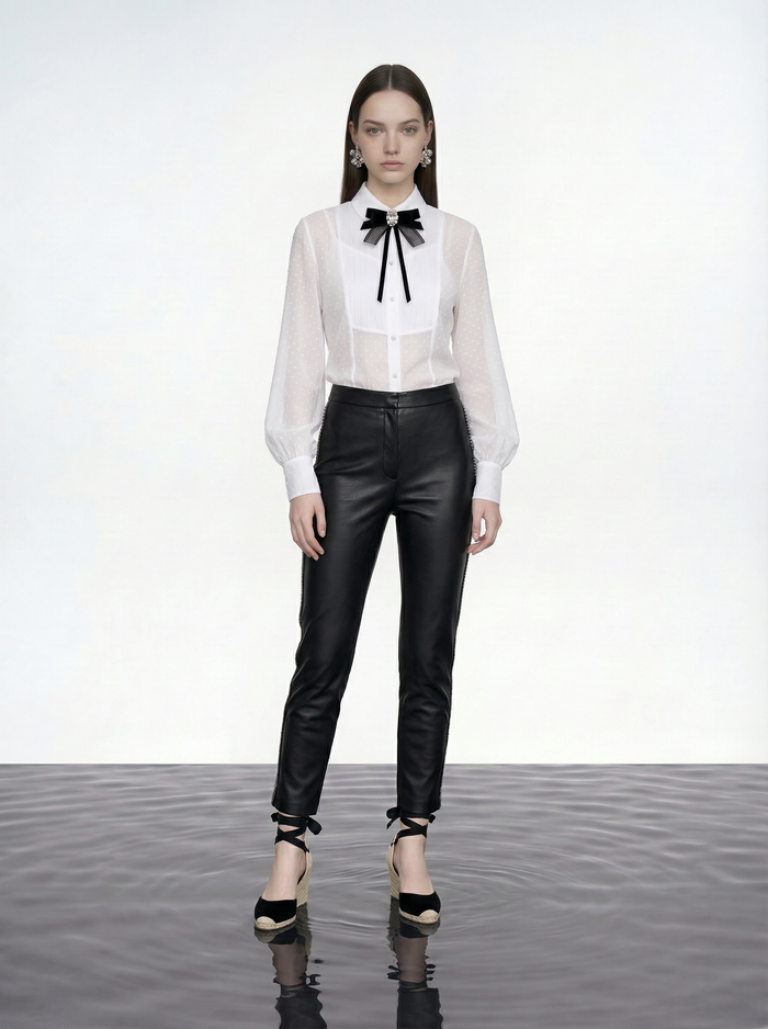 Noir Lustré Straight-Leg Pants